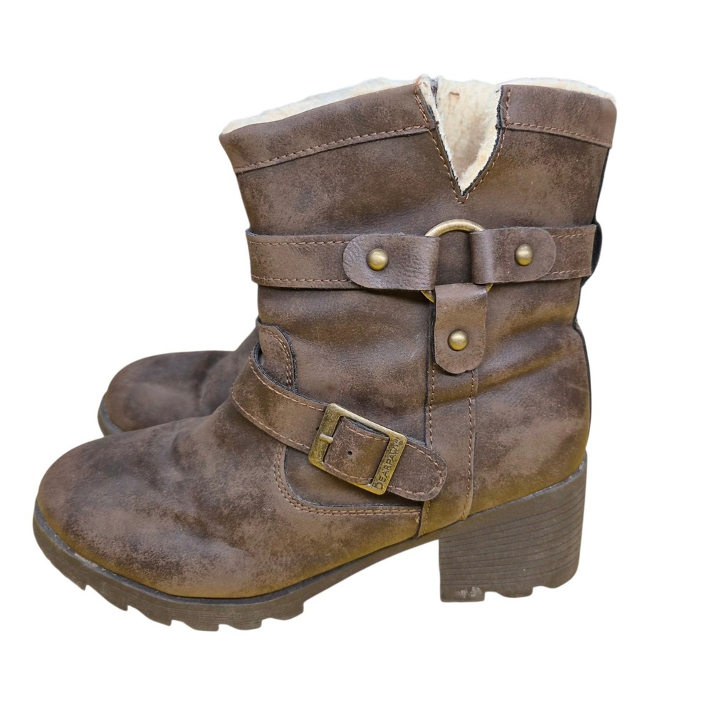 Bearpaw Felicity Brown Faux Leather Wool Blend Lined Moto Boots Womens 9